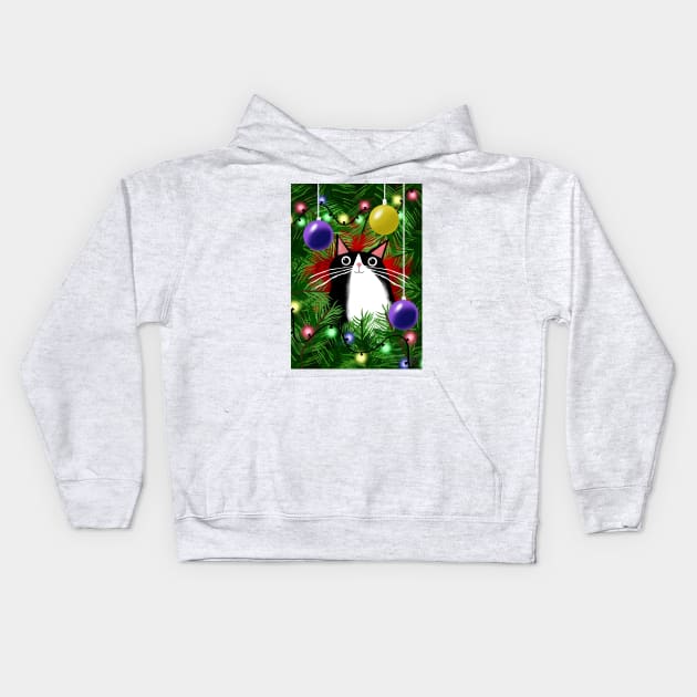 The Cat and the Christmas Tree Kids Hoodie by Scratch